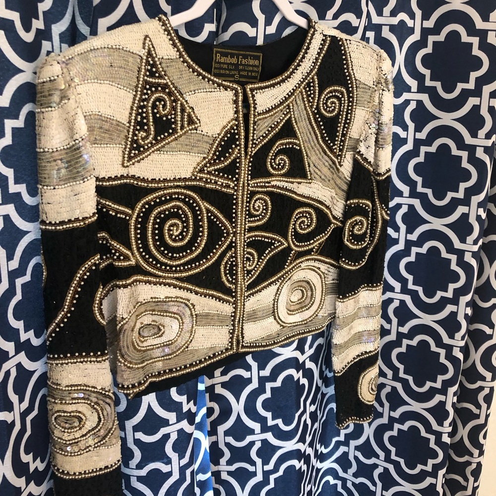 Rambo’s Fashion Black and White Beaded Jacket
